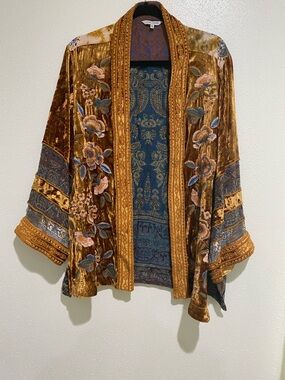 John Mark Embroidered Velvet Floral Kimono/ open front cardigan